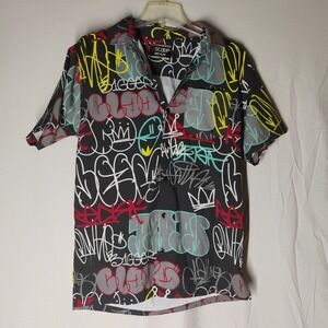 LR Scoop Mens Medium Graphic Graffiti Street Art Button Up Shirt
